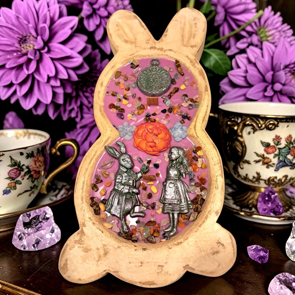 Hand Crafted , Wicked Worthy Wax, Down the rabbit hole wooden bowl candle
